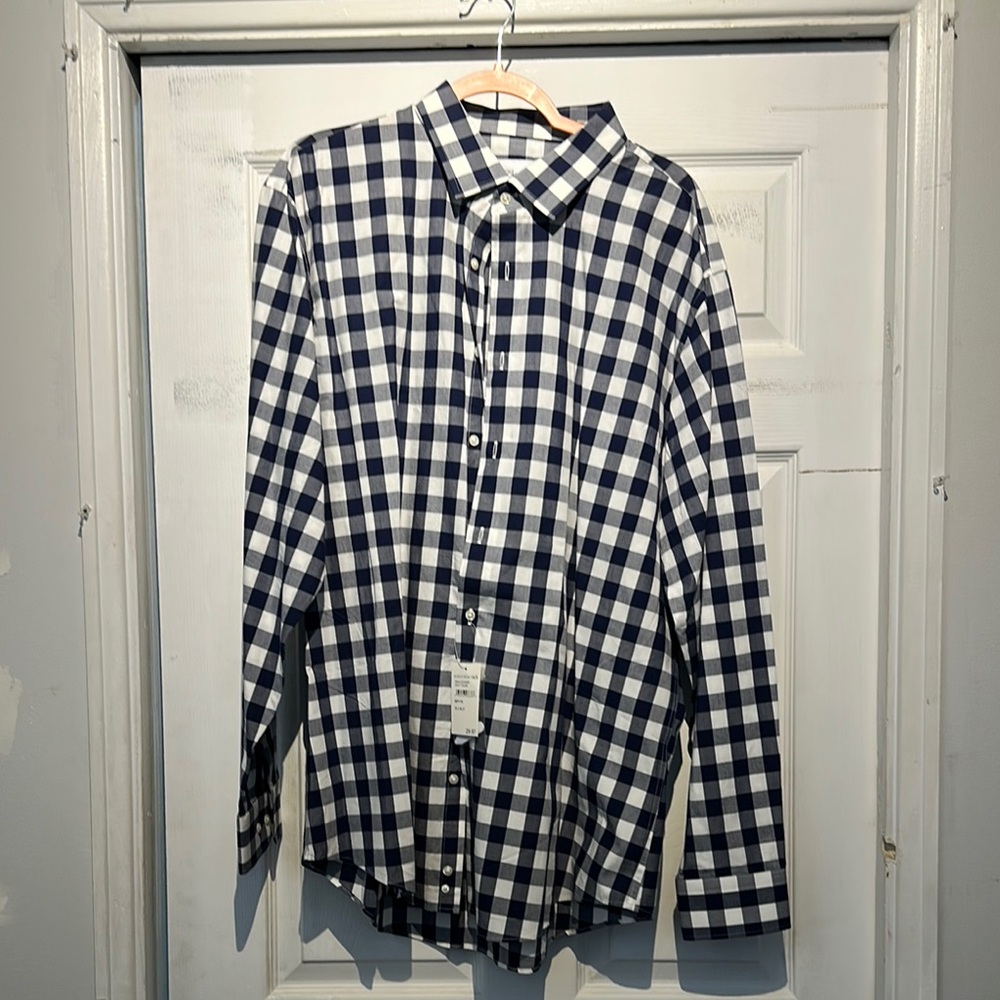 Men's Navy and White Checkered Casual Shirt